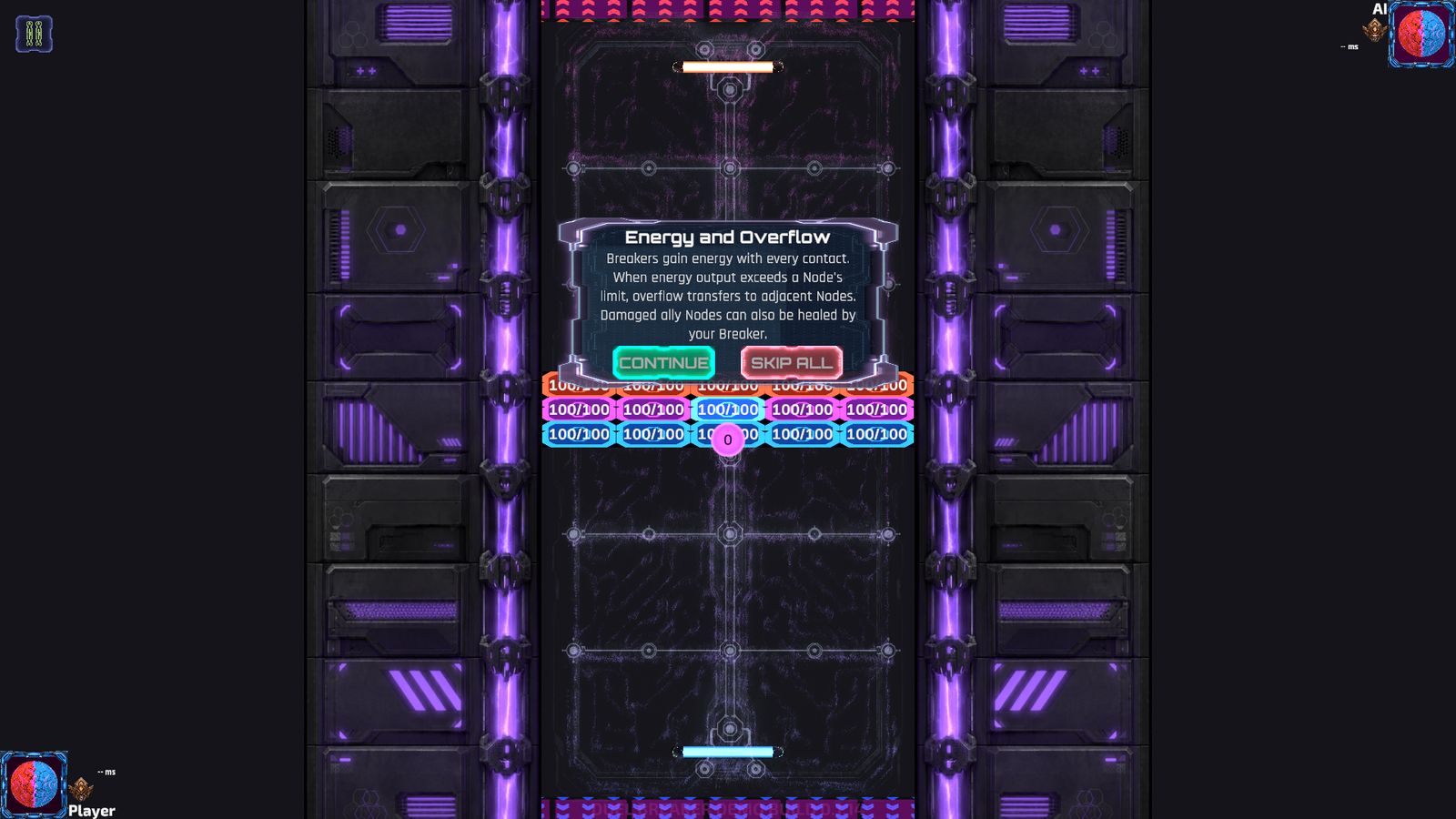 Duel Breaker tutorial explaining energy and overflow over the active court.